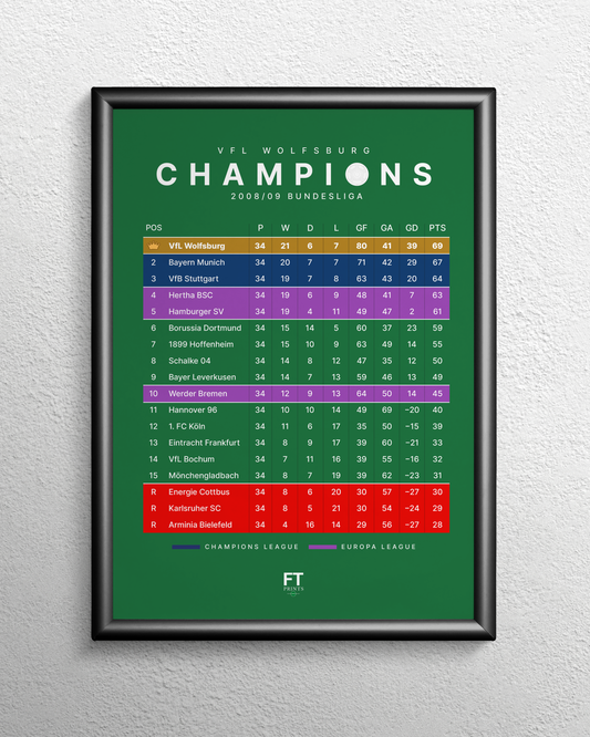 VfL Wolfsburg: Champions! 2008/09 Bundesliga table